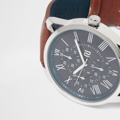 Brown leather look strap watch